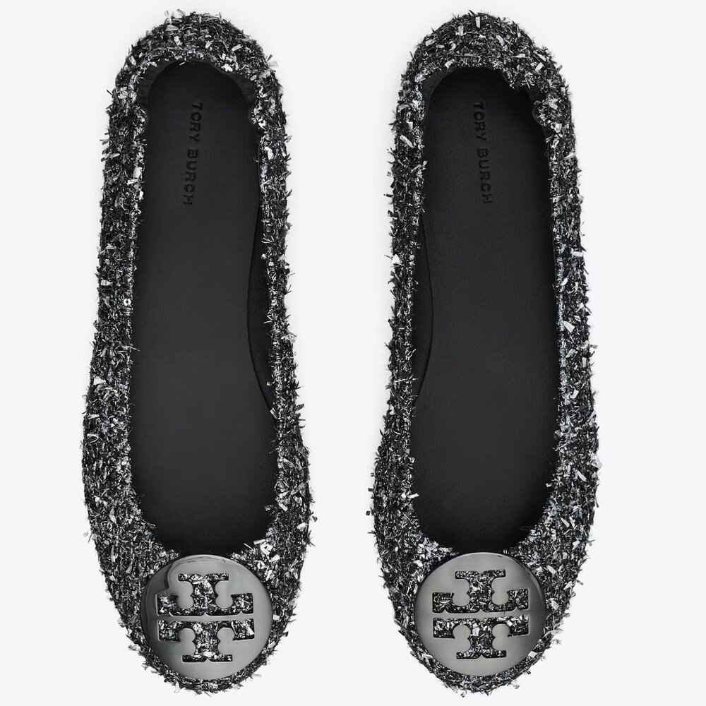 Tory Burch $348 LUREX SPARKLY BLINGY Minnie Ballet Travel Flats Tweed MANY SIZES